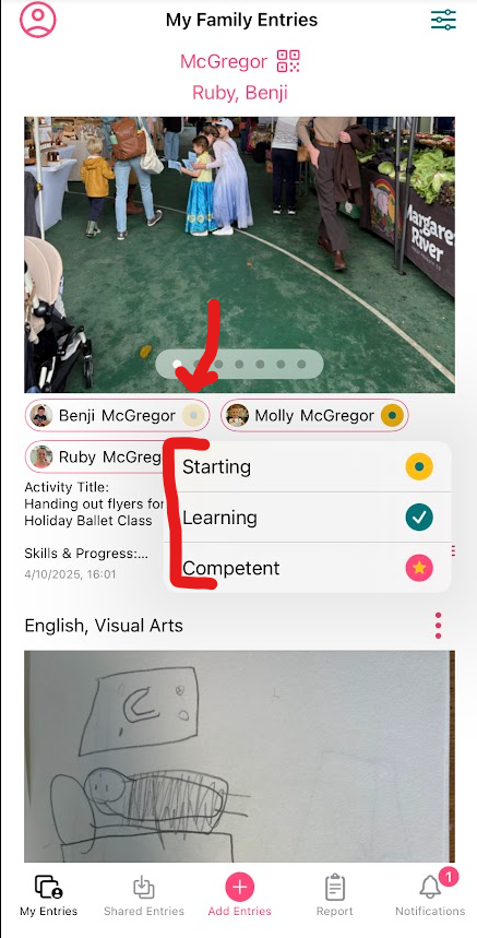 Homeschool parent recording learning progress in Snapadore app